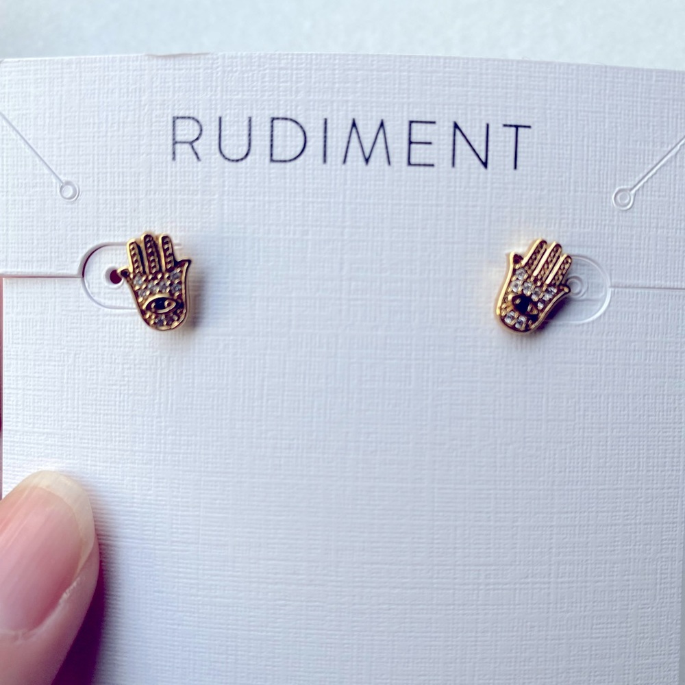 Rudiment Hamsa Gold Stud Earrings